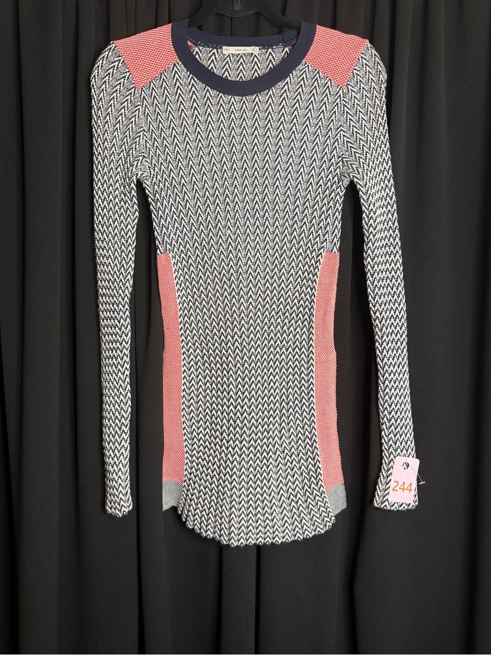 Zara Black & White Chevron Sweater with Pink Panels